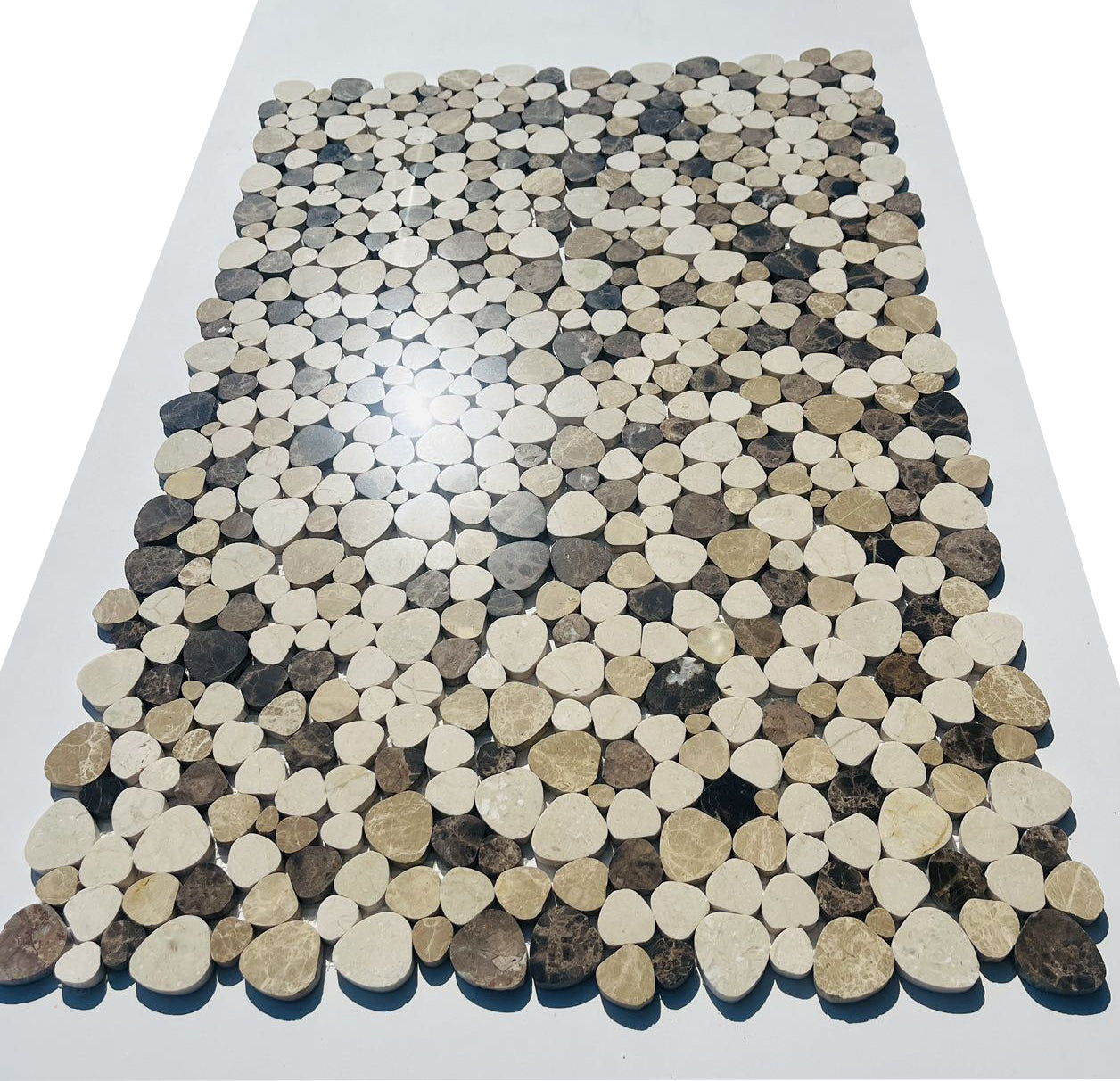 Crema Marfil Emperador Brown Mixed Pebble Stone Backsplash Mosaic Floor & Wall Tiles (12x12 inch) DP8647