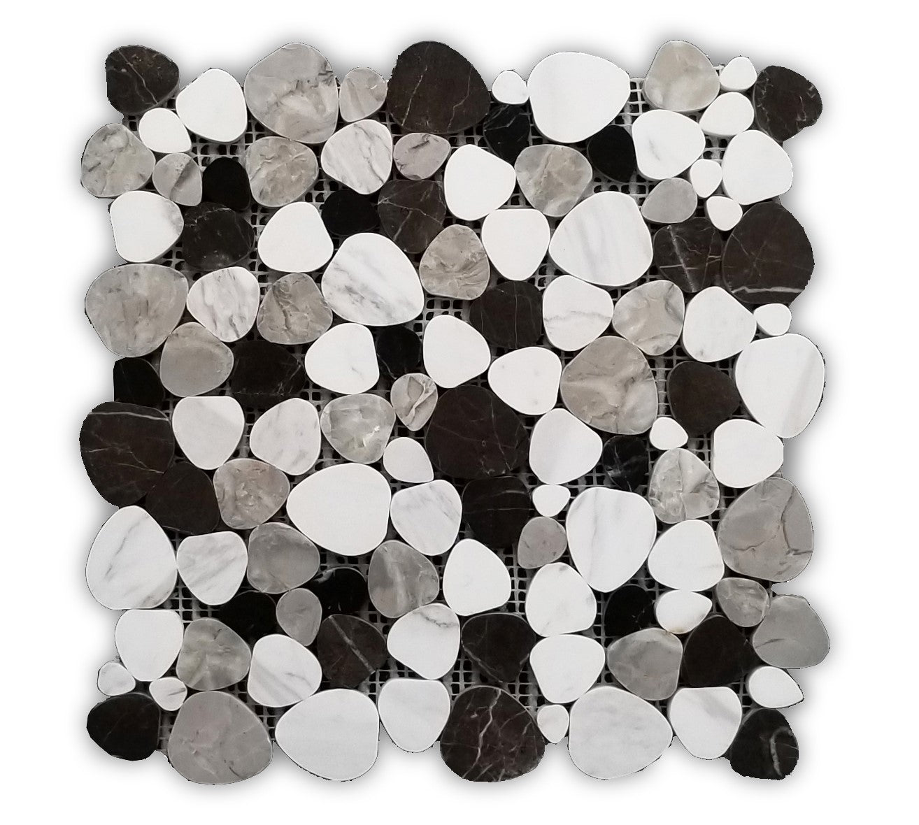 White Black and Grey Marble Pebble Stone Backsplashes Wall Tiles ( 12x12 inch) DP8648