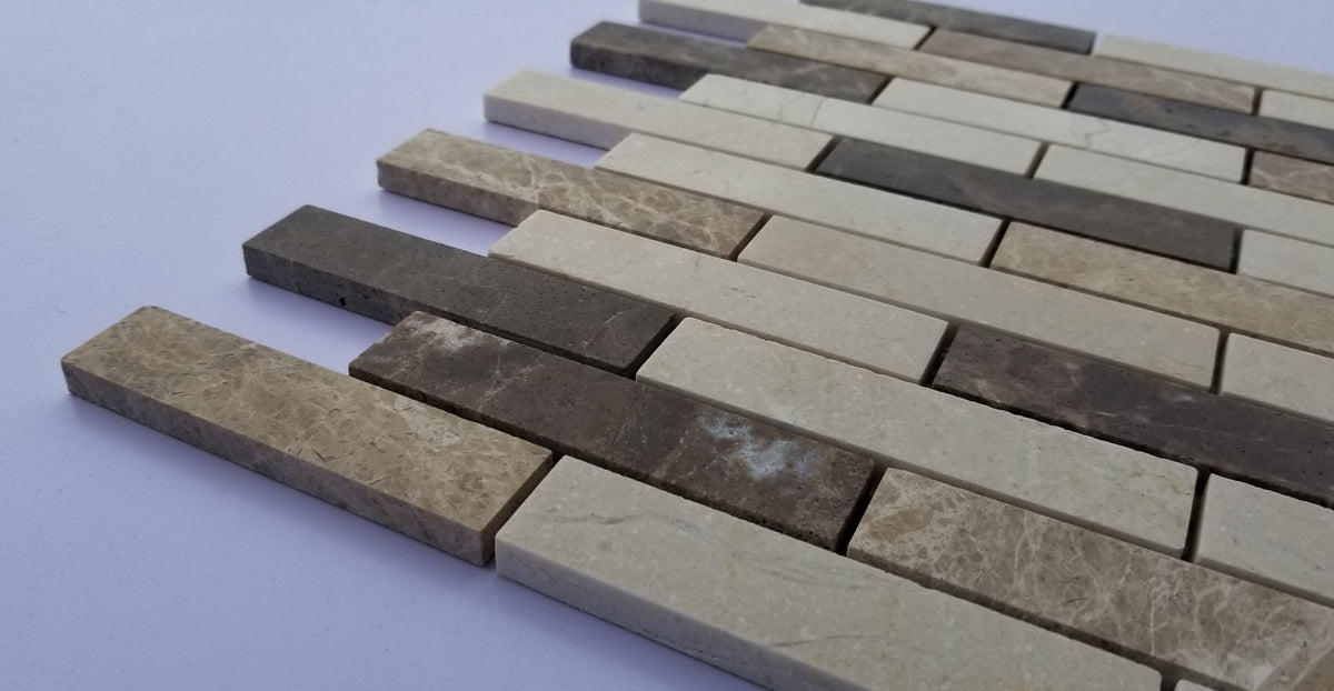 1x4 CREMA/EMPERADOR SUBWAY MIX Marble Backsplash Mosaic Floor and Wall tile  (12x12 inch) MG721