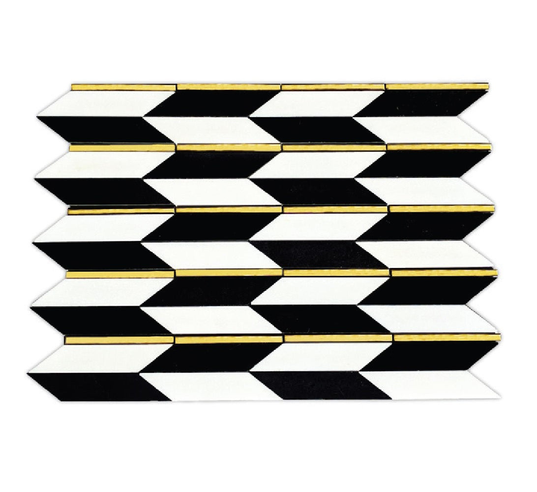 Artistic Boston Hill White Black Gold Marble Mosaic Backsplash Floor and Wall Tiles (16x9 inch) DP8755