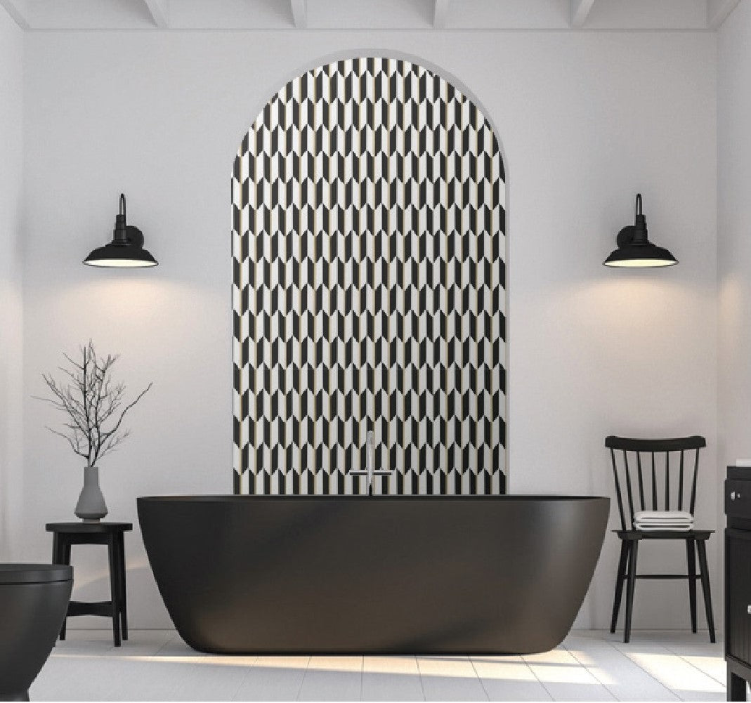 Artistic Boston Hill White Black Gold Marble Mosaic Backsplash Floor and Wall Tiles (16x9 inch) DP8755