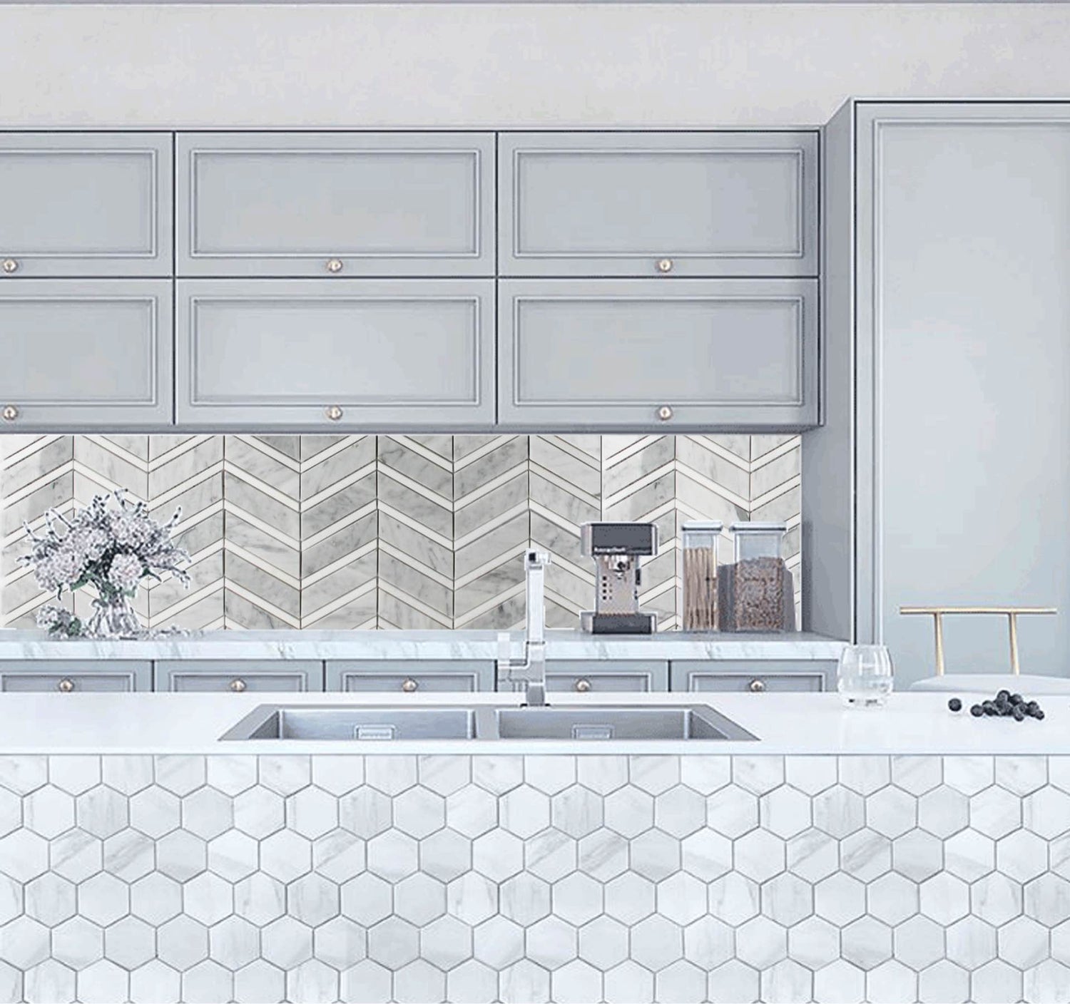 Oriental White Chevron Marble Backsplash Mosaic Floor & Wall Tiles (8.5x16 inch) DP8895