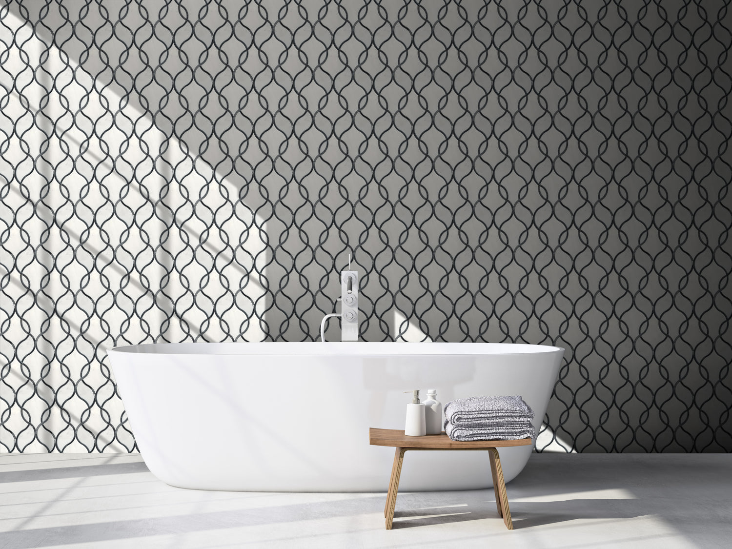 Artistic Oriental White and Black Waterfall Backsplash Mosaics Floor and Wall Tiles (8x9 inch) DP8914