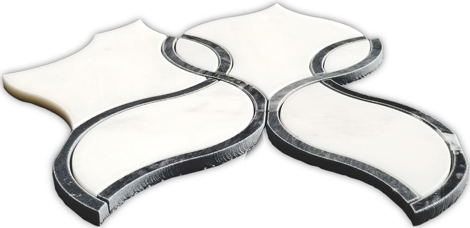 Artistic Oriental White and Black Waterfall Backsplash Mosaics Floor and Wall Tiles (8x9 inch) DP8914