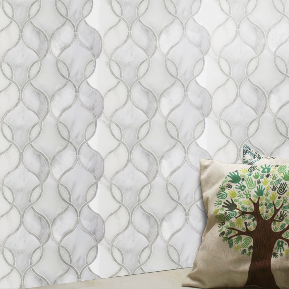 Artistic Oriental White and Grey Waterfall Backsplash Mosaics Floor and Wall Tiles (8x9 inch) DP5980