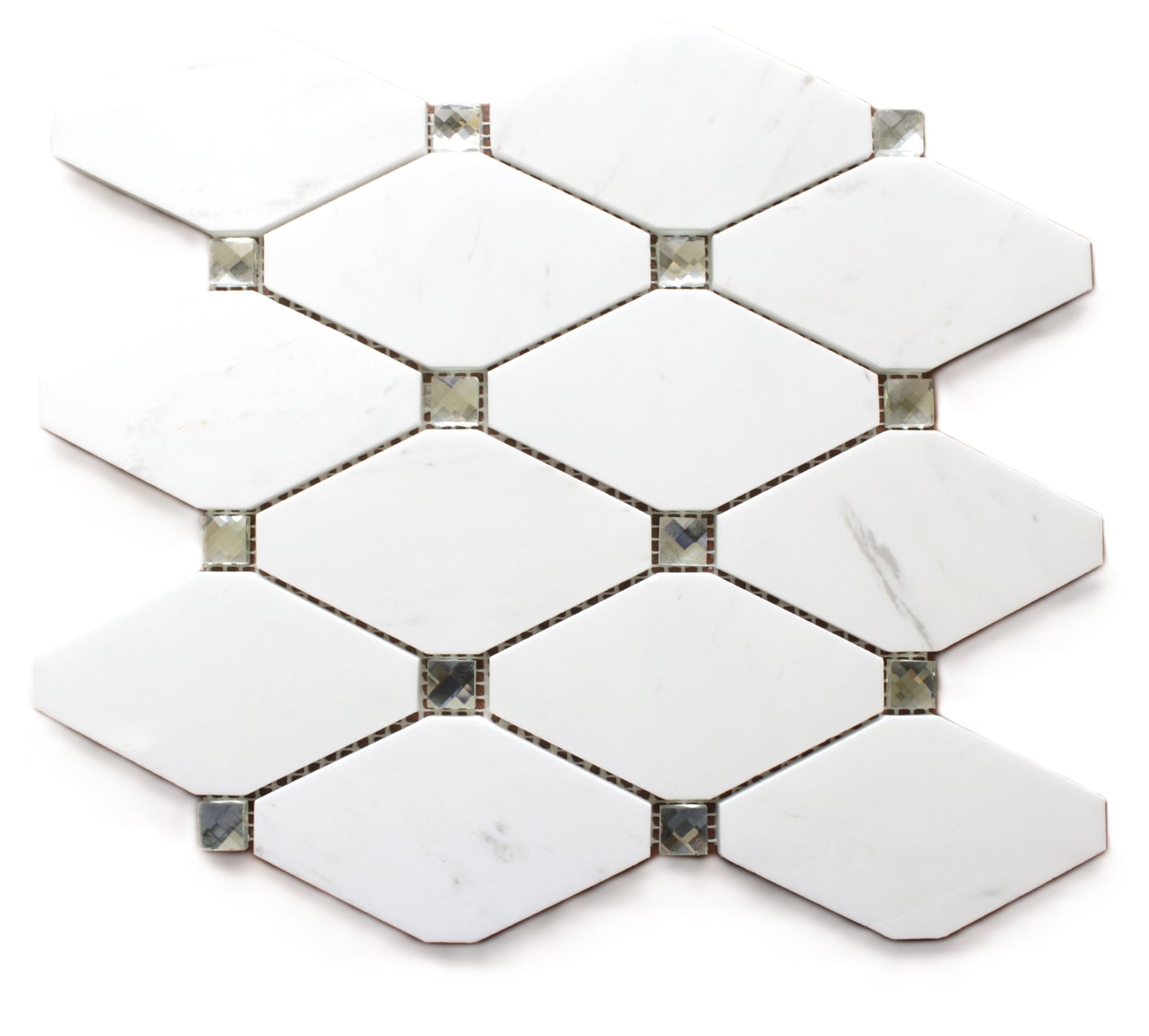 Crystal Diamond White Marble Mosaic Tile Luxurious Marble Backsplashes Wall tiles (11x11 inch)DP8945