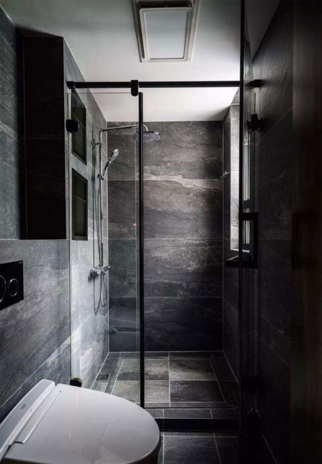 16x24 Mocha Black Marble Shower Niche - Double Shelves