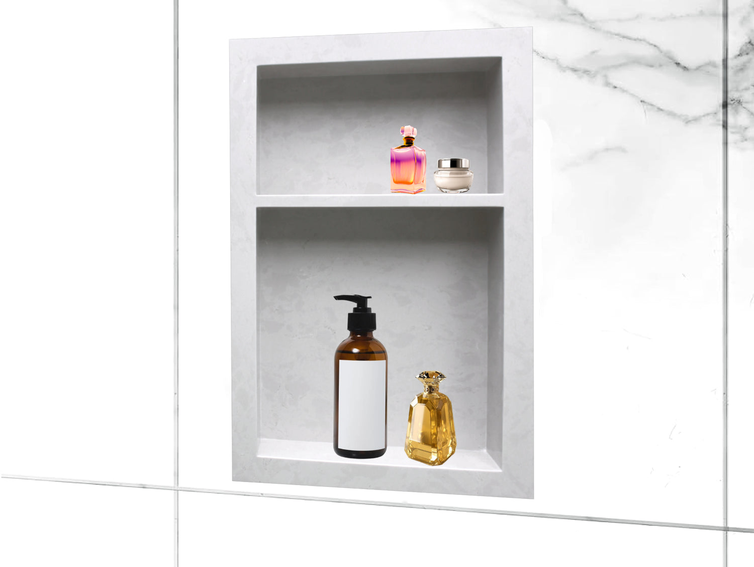 16x24 Pure Grey Marble Shower Niche - Double Shelves