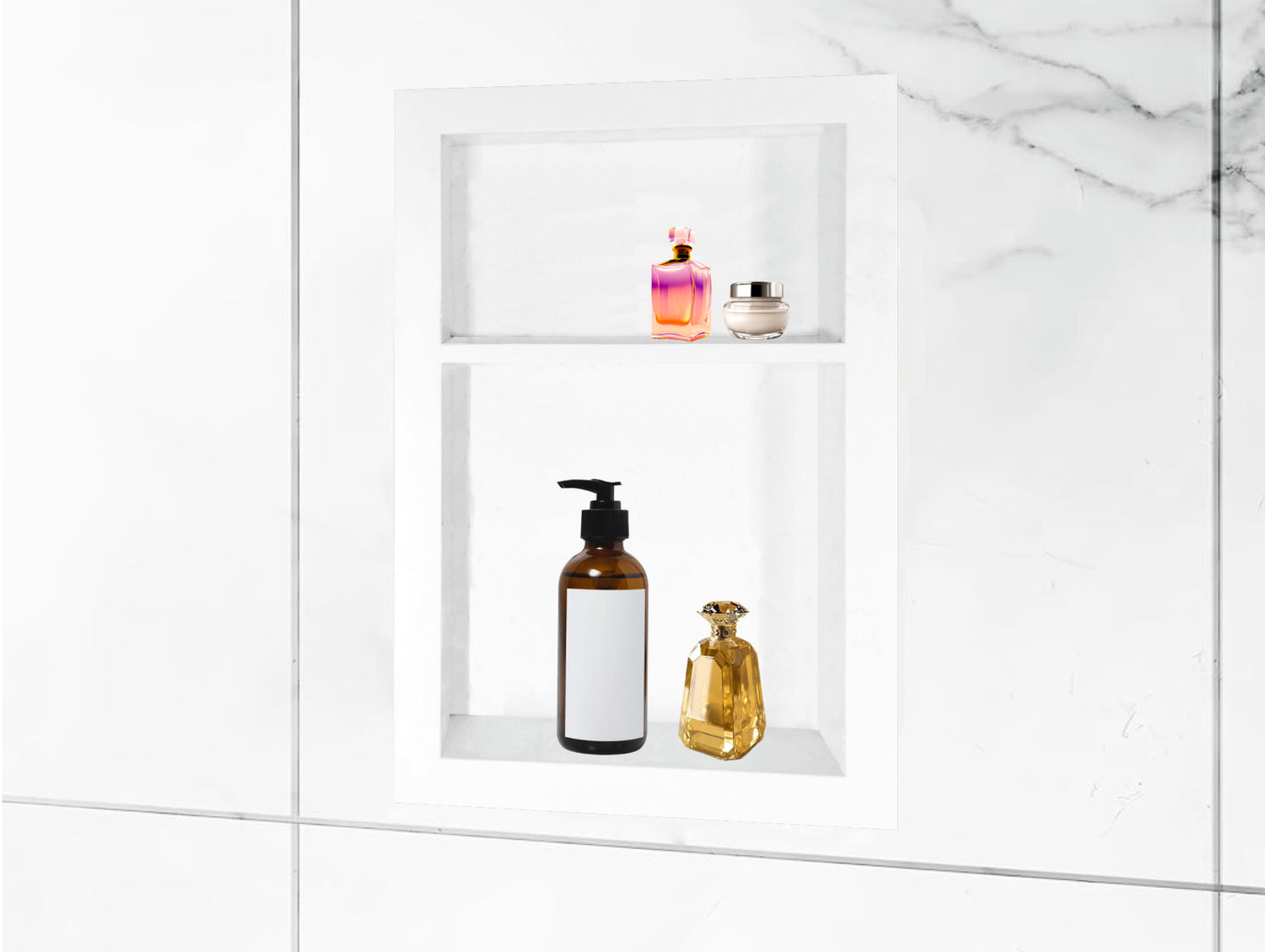 16x24 Pure White Marble Shower Niche - Double Shelves