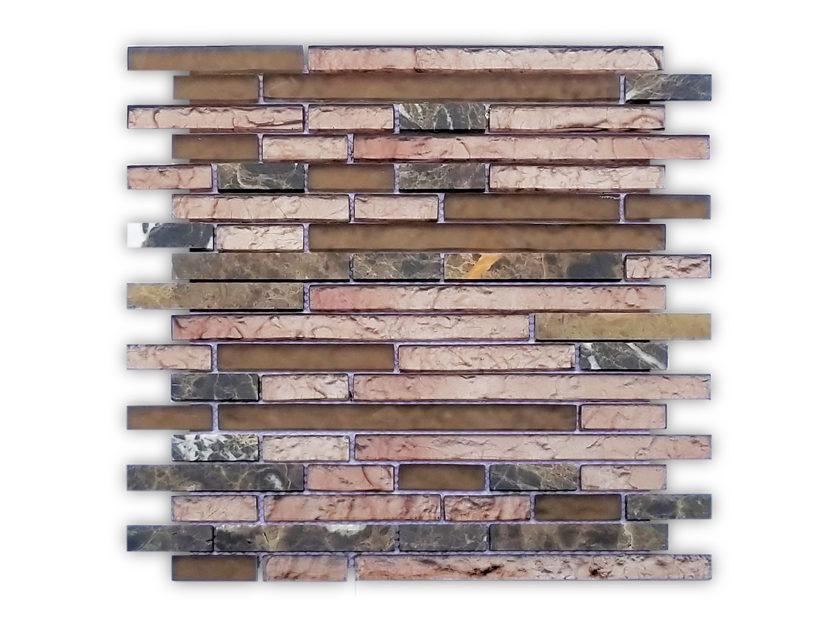 BAYHAM Stone Mix Glass strips Marble Backsplash Mosaic Floor & Wall Tiles(12x12 inch) CH001