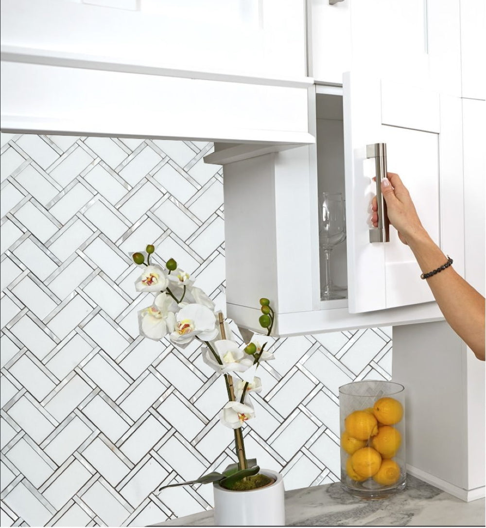 Mother of Pearl with Thassos Luxurious Backsplashes Wall Tiles ( 10.6x11 inch) DP8673