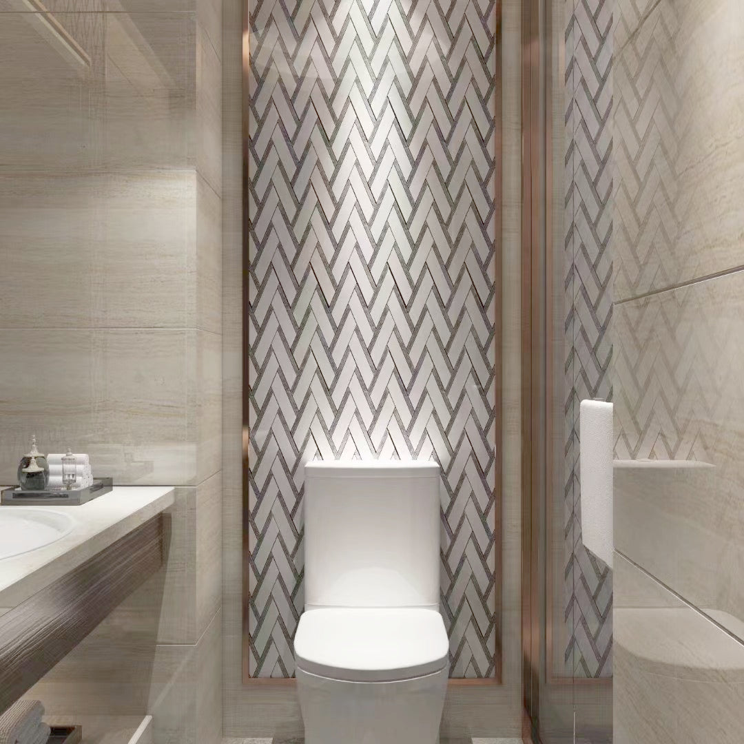 Aurora Silver Marble with Metal 11x11 Marble Backsplash Mosaic Wall Tiles (11x11 inch) DP8823