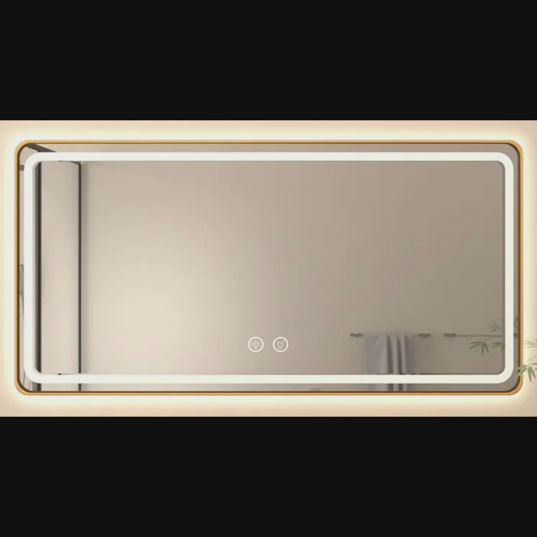 Mango Gold Framed LED Bathroom Mirror, Dimmable 3-Color Light, 24 x 32 Inch