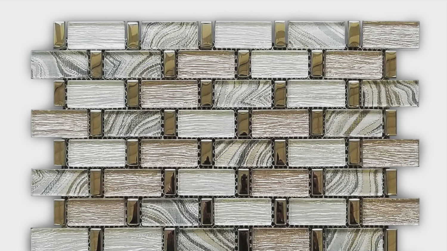 Metallic Texture Gold and Silver Subway Glass Backsplash Mosaic Wall Tiles (12x12 inch) DP8857