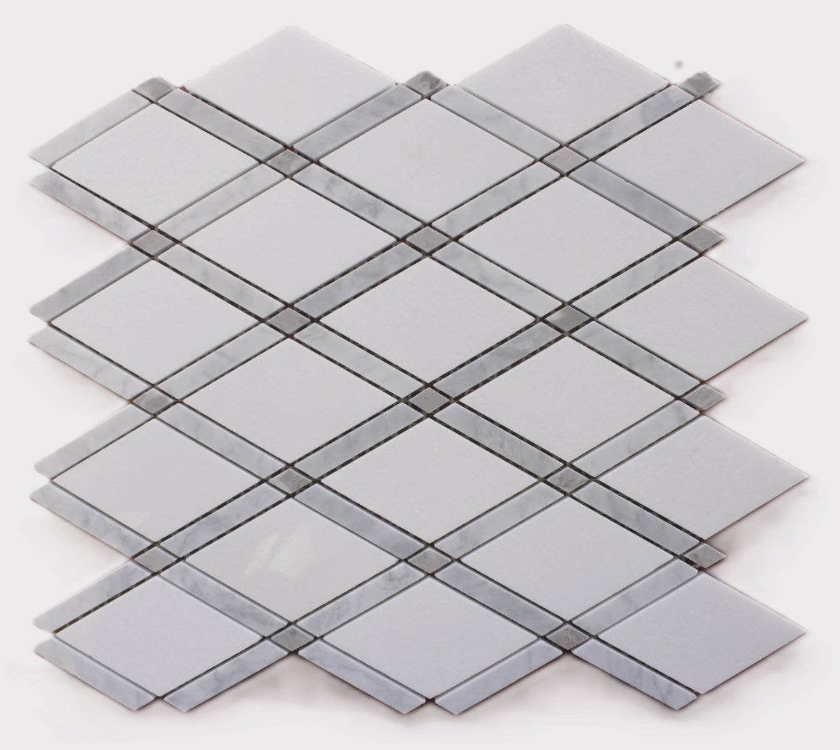 Oriental White and Grey Diamond Basket Weave Marble Backsplashes Floor & Wall Tiles ( 11.5x12 inch) DP8639