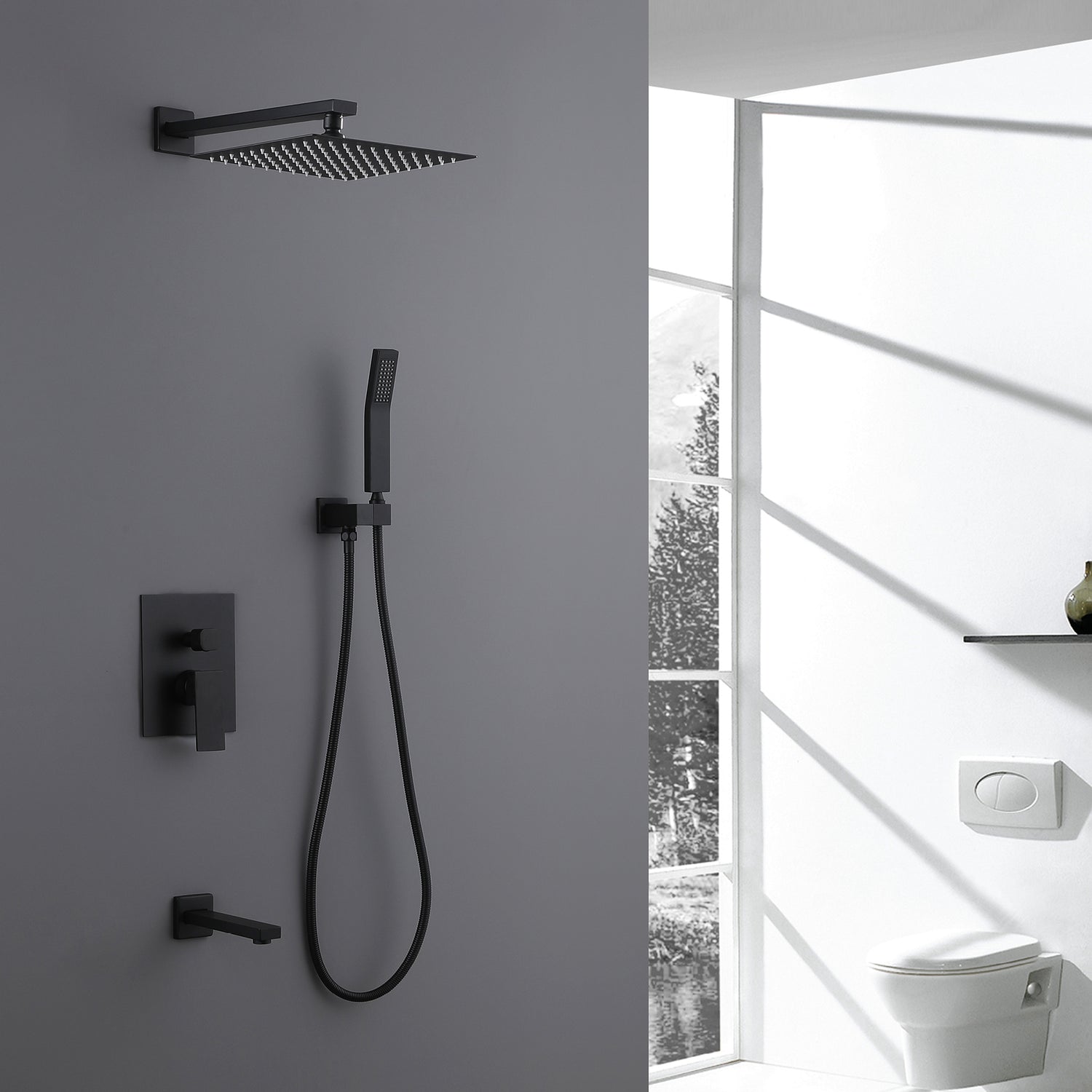 All Brass Black Matt Rainfall Shower Set-Valve included , wall mount