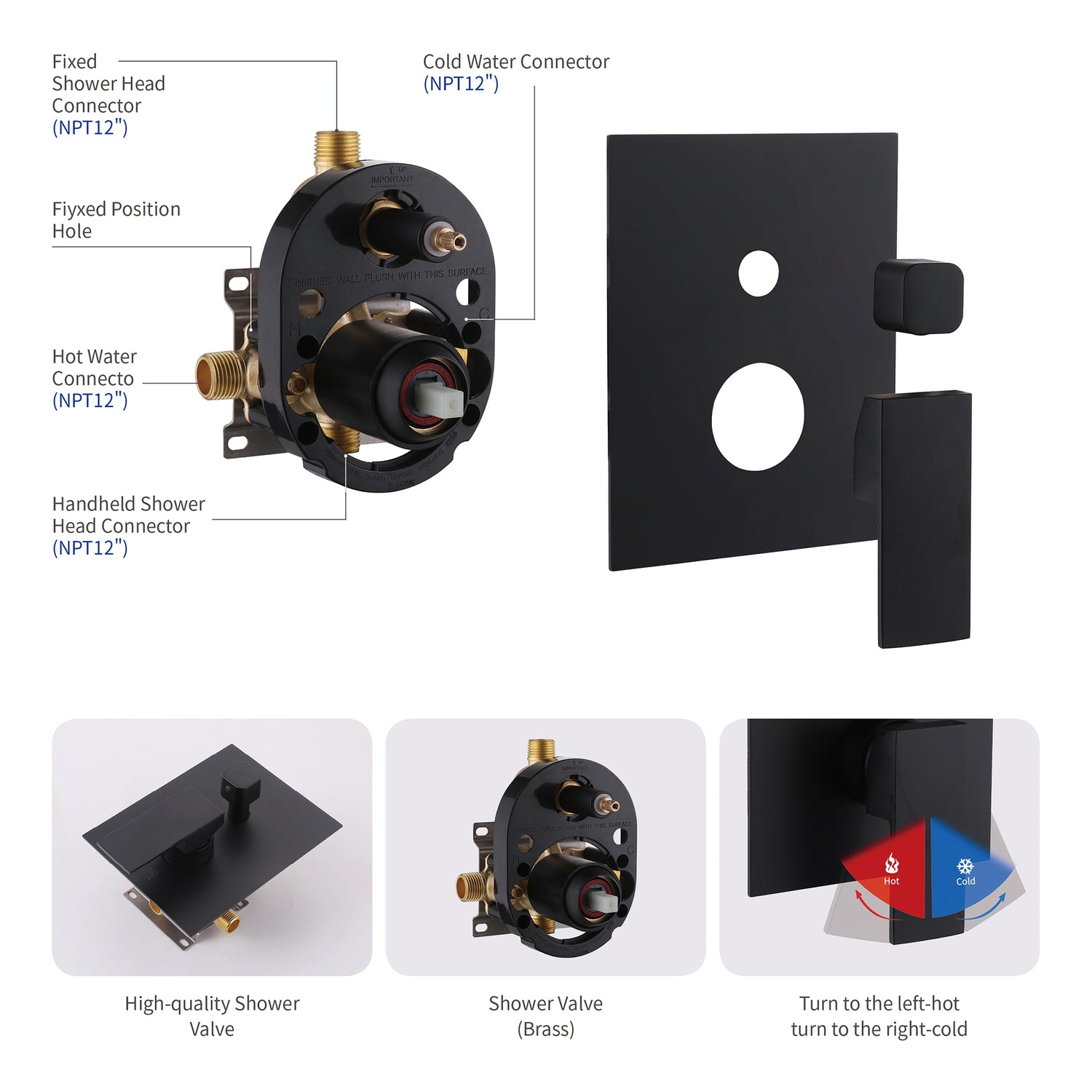 All Brass Black Matt Rainfall Shower Set-Valve included , wall mount