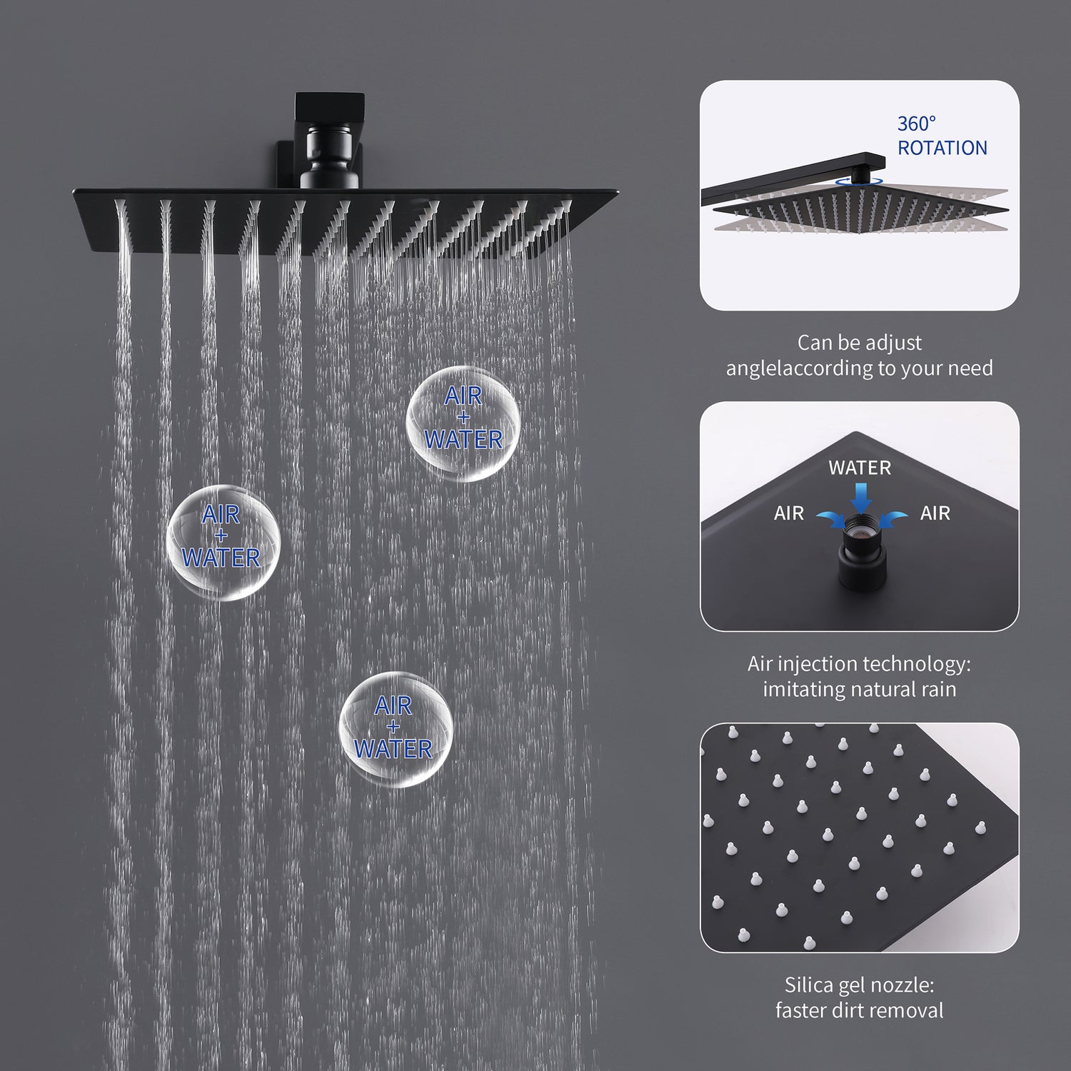 All Brass Black Matt Rainfall Shower Set-Valve included , wall mount