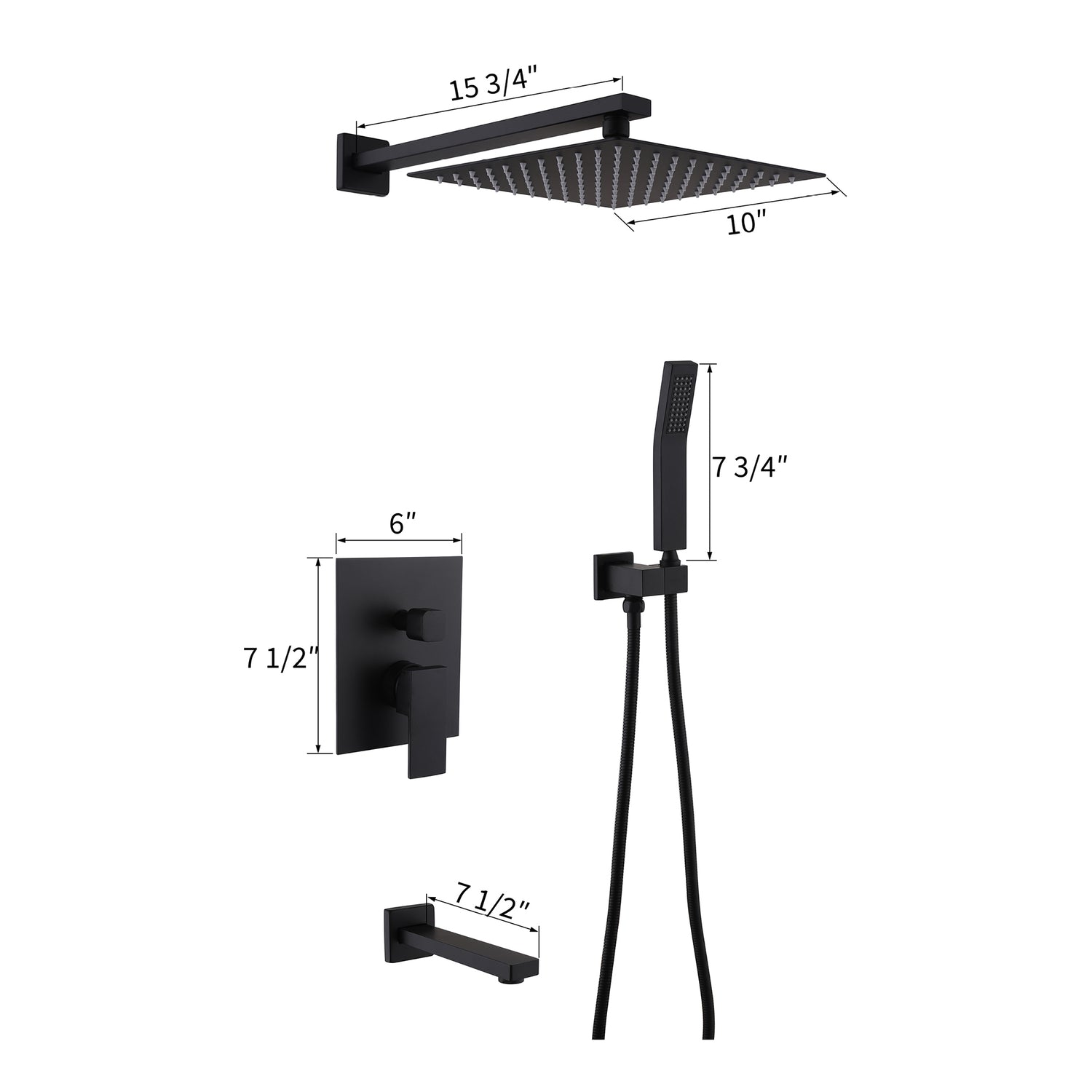 All Brass Black Matt Rainfall Shower Set-Valve included , wall mount