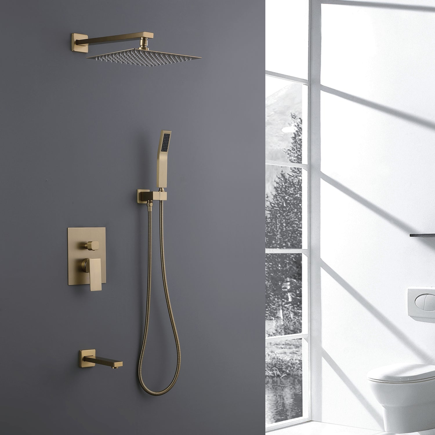 All Brass Bronzed Gold Rainfall Shower Set-Valve included , wall mount
