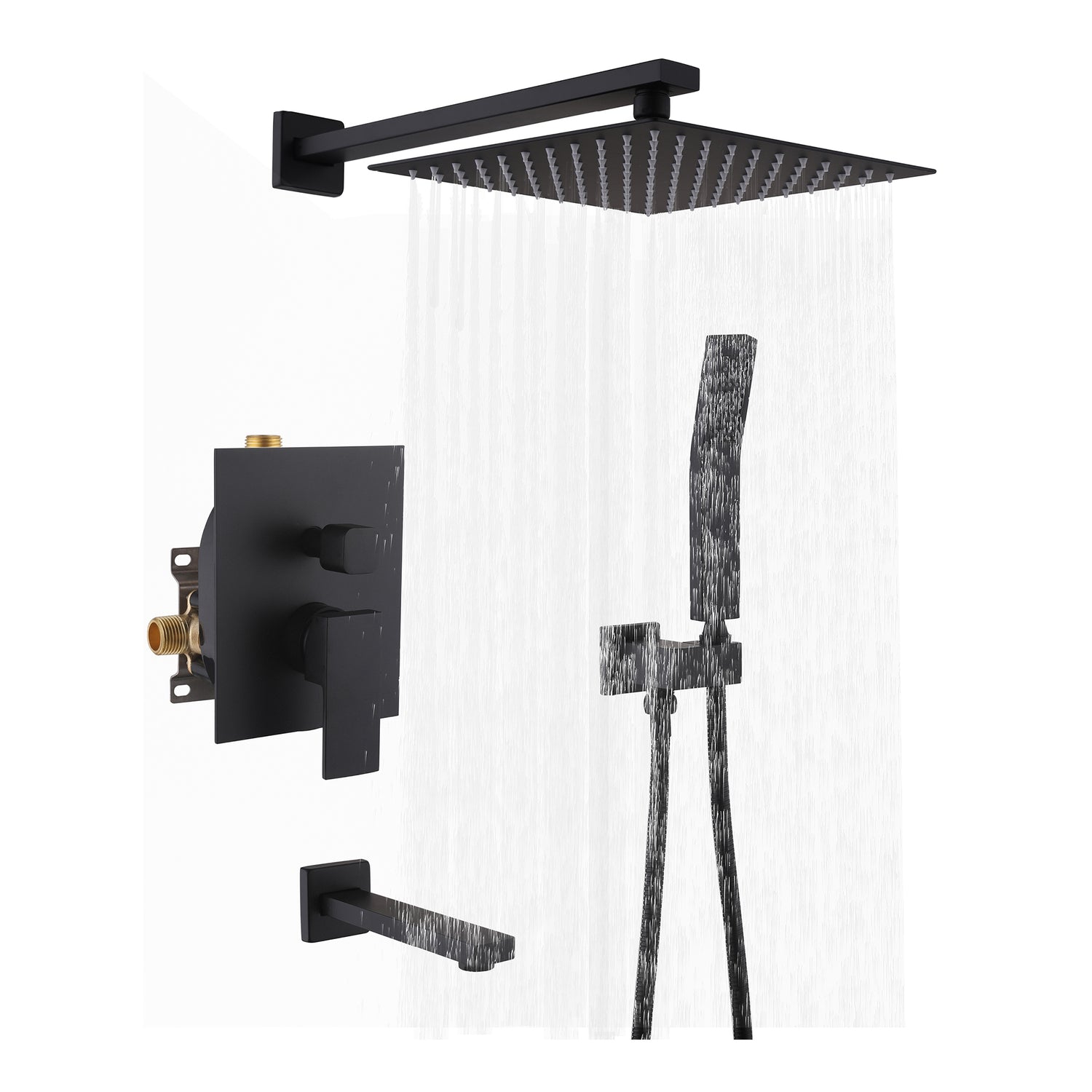 All Brass Black Matt Rainfall Shower Set-Valve included , wall mount