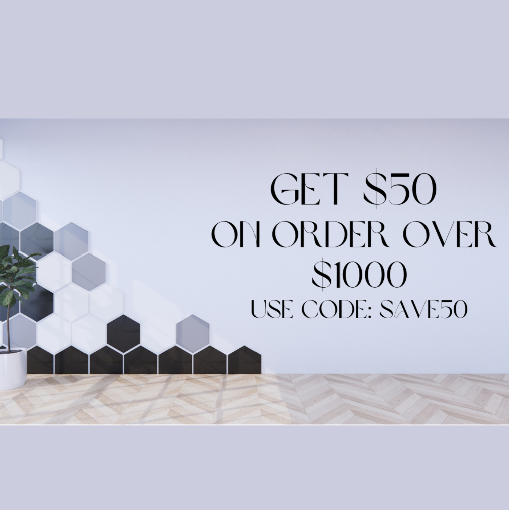 Get $50 On Order Over $1000 Banner with hexa tile background