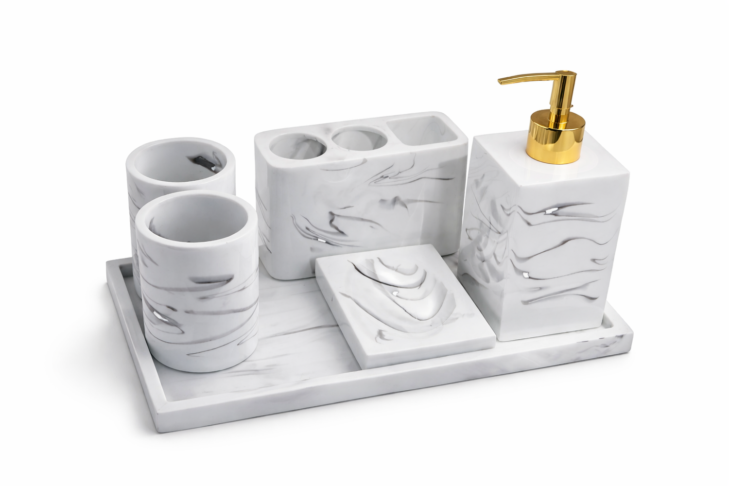 Statuario Marble Bathroom Accessory Set – 5 Piece Luxury Collection